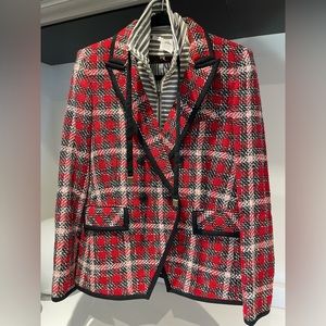 $698 Veronica Beard Harriet Cutaway Dickey Jacket Blazer luxe redblack tweed sz6